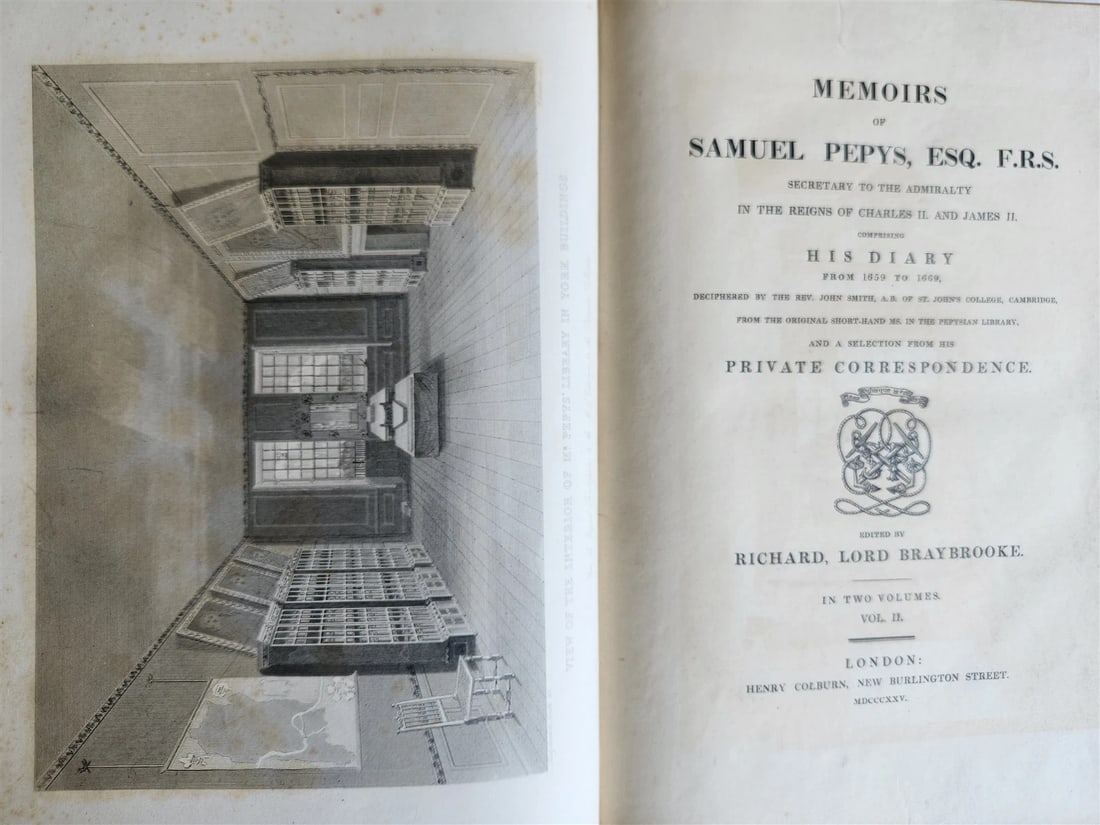 1825 PEPYS'S MEMORIES 2 VOLUMES antique ILLUSTRATED in ENGLISH 1st EDITION folio - 11