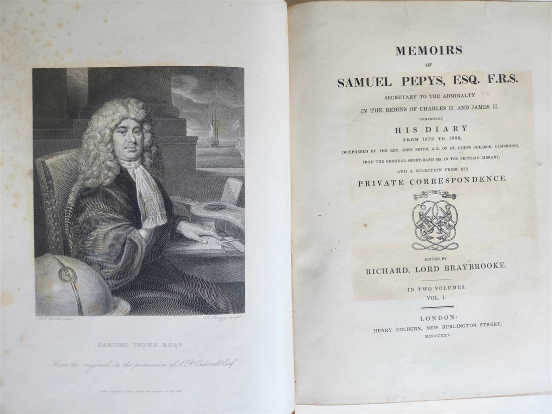 1825 PEPYS'S MEMORIES 2 VOLUMES antique ILLUSTRATED in ENGLISH 1st EDITION folio - 4