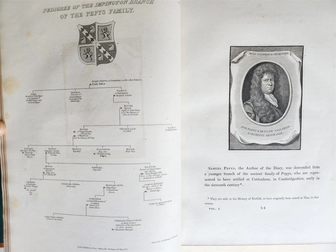 1825 PEPYS'S MEMORIES 2 VOLUMES antique ILLUSTRATED in ENGLISH 1st EDITION folio - 6