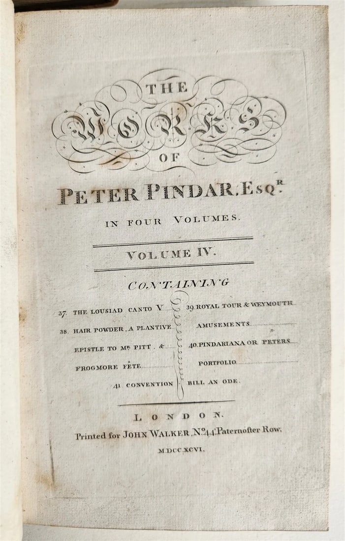 1794 WORKS of PETER PINDAR 4 VOLUMES antique POETRY in ENGLISH - 8