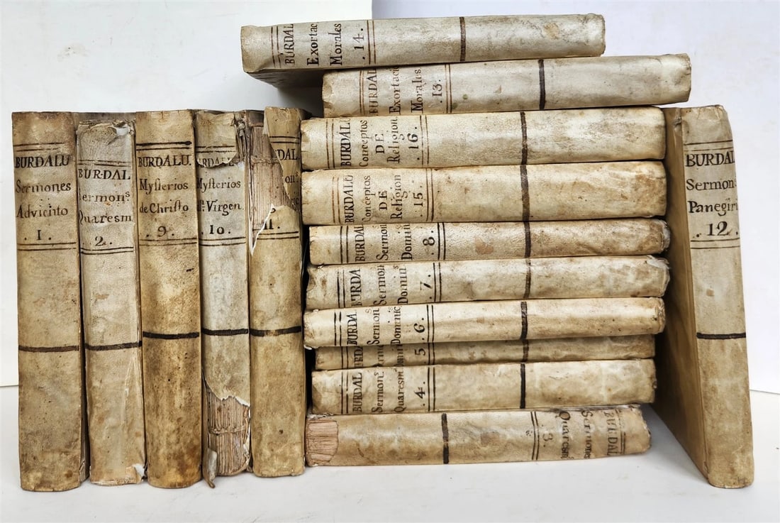 1779 WORKS of LOUIS BOURDALOUE 16 VOLUMES in SPANISH antique VELLUM BINDING - 6