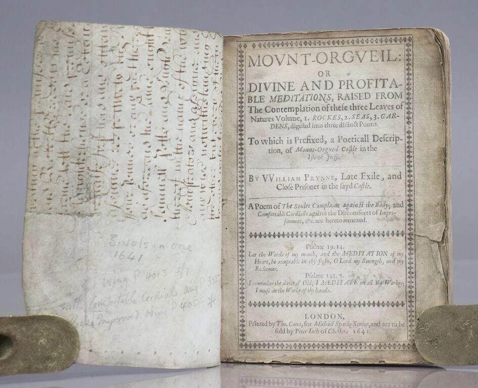 1641 Mount-Orgueil Divine Profitable Meditations William Prynne antique VELLUM - 12