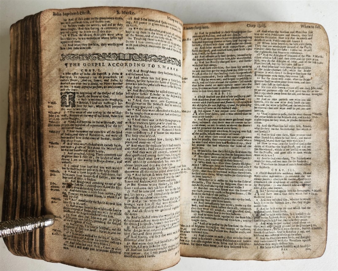 1636 BIBLE in ENGLISH OLD & NEW TESTAMENT antique ORIGINAL BINDING illustrated - 18