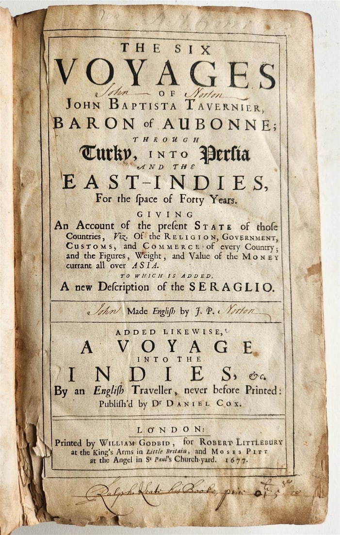 1677 SIX VOYAGES OF JOHN BAPTISTA TAVERNIER antique FOLIO ILLUSTRATED (1 of 18)