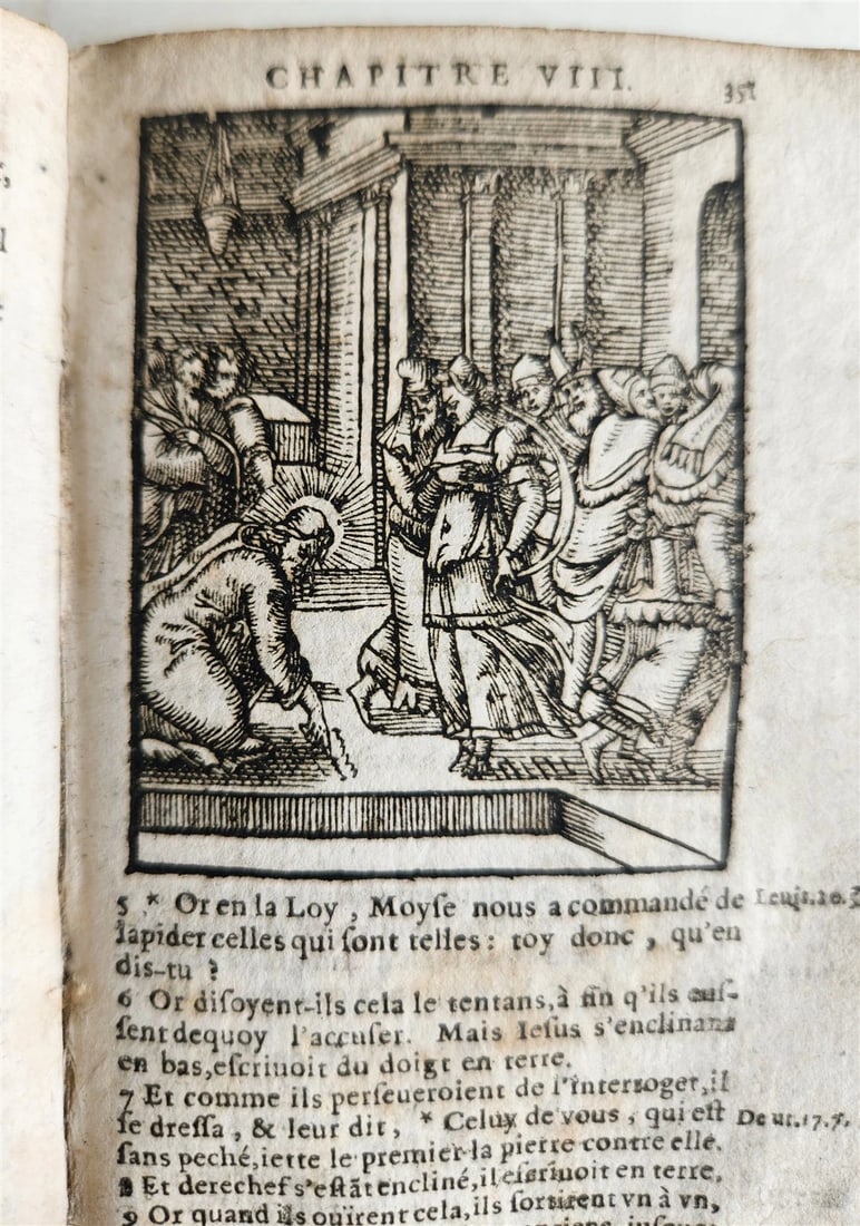 1640 BIBLE in FRENCH RARE ILLUSTRATED LE NOUVEAU TESTAMENT antique VELLUM BOUND - 12