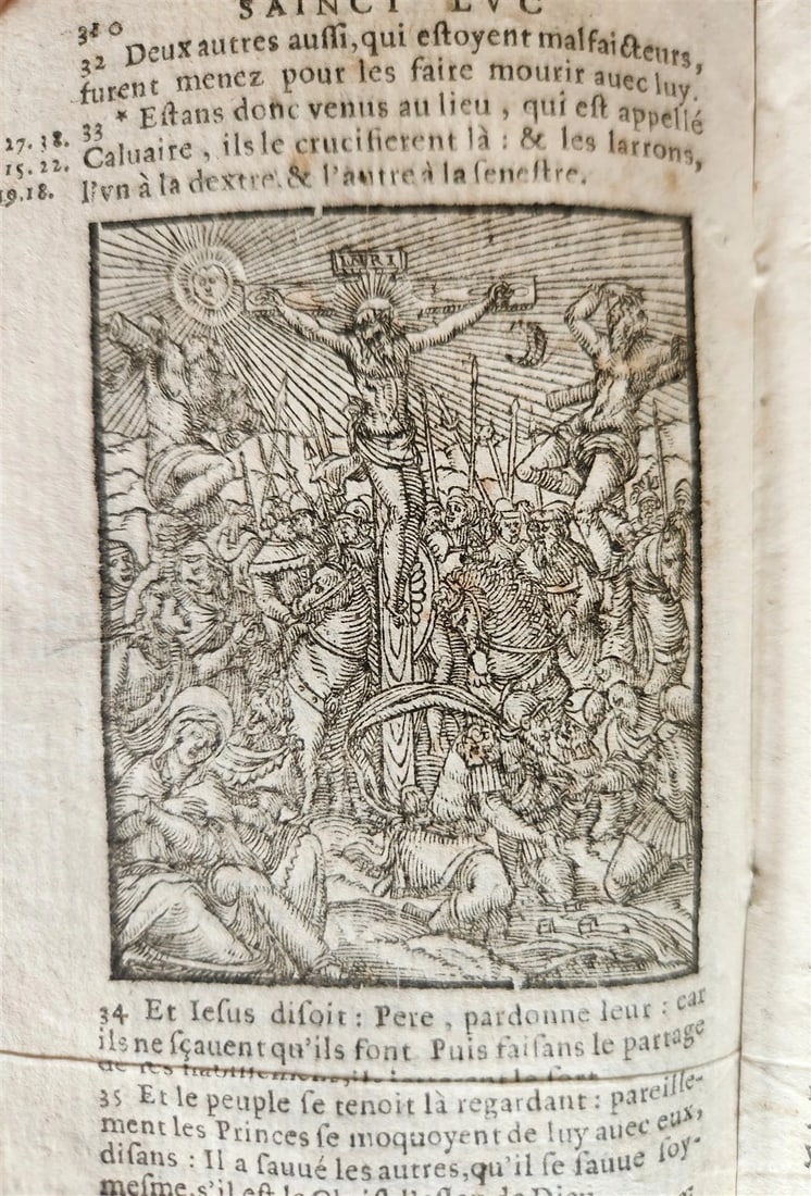 1640 BIBLE in FRENCH RARE ILLUSTRATED LE NOUVEAU TESTAMENT antique VELLUM BOUND - 13