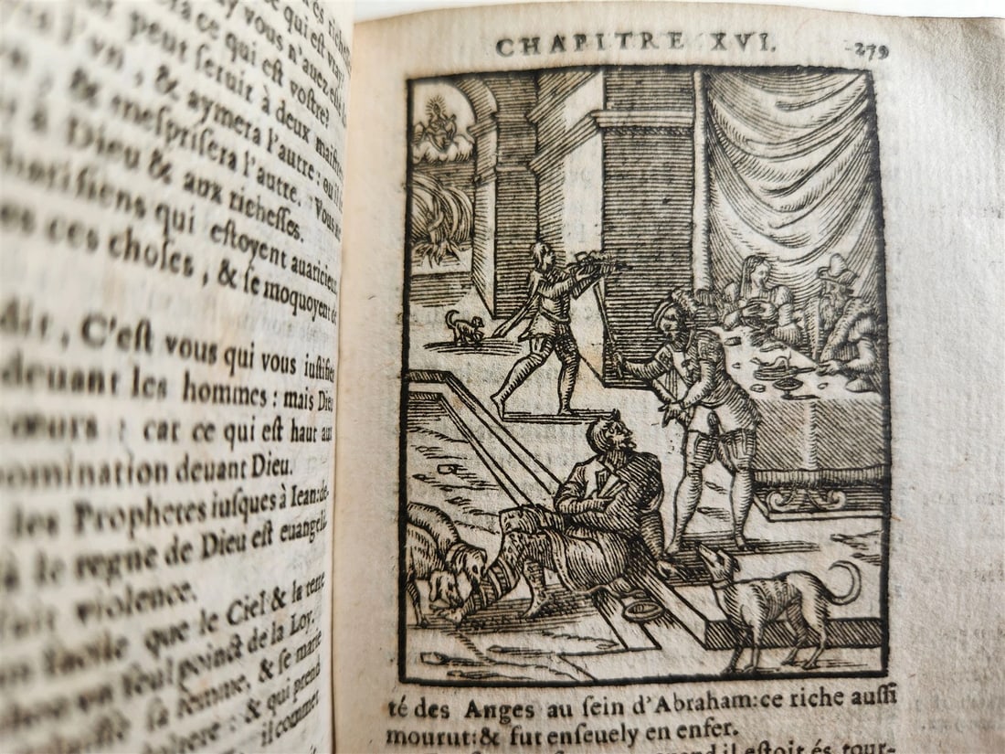 1640 BIBLE in FRENCH RARE ILLUSTRATED LE NOUVEAU TESTAMENT antique VELLUM BOUND - 14