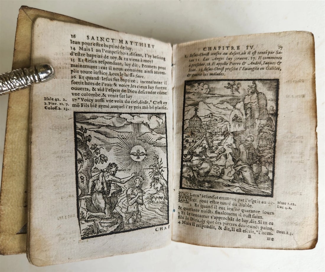 1640 BIBLE in FRENCH RARE ILLUSTRATED LE NOUVEAU TESTAMENT antique VELLUM BOUND - 4