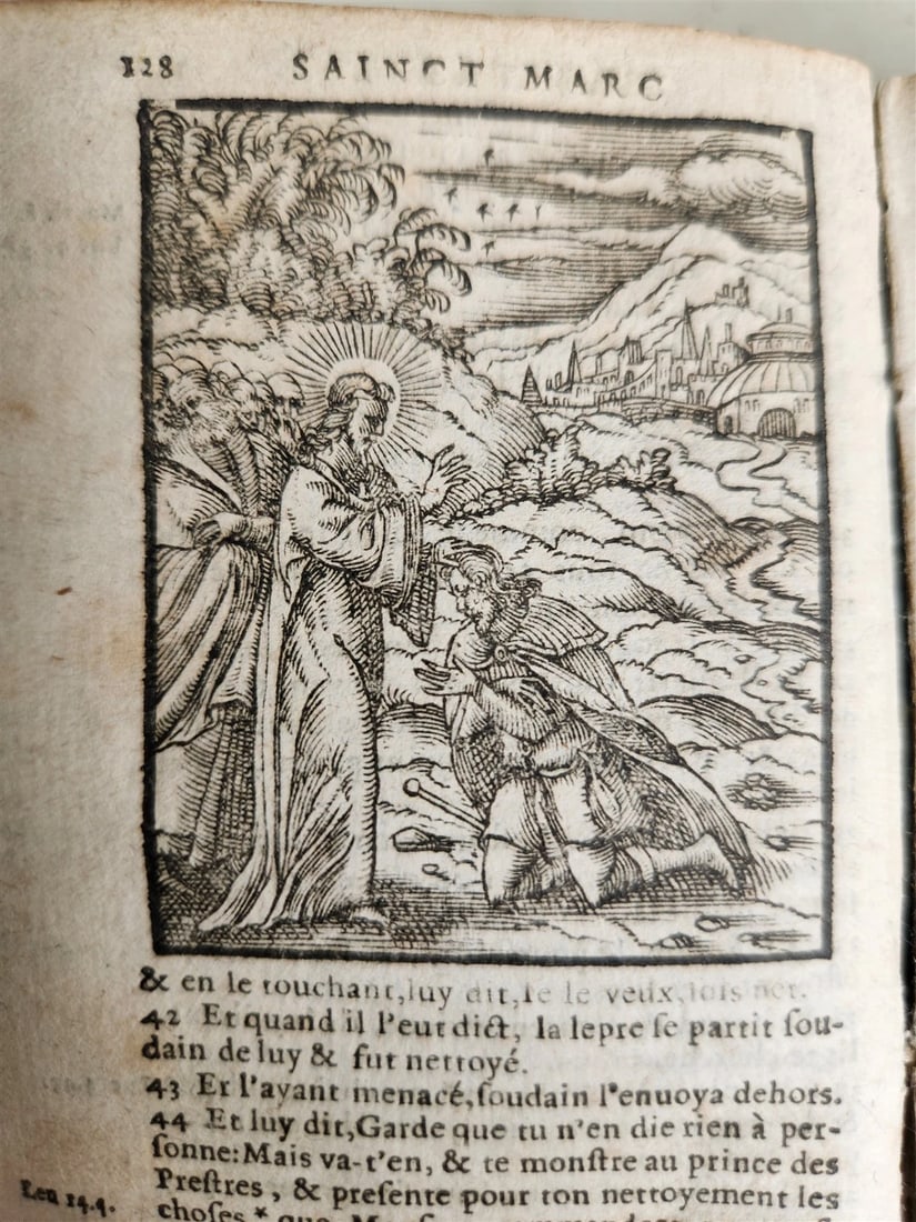 1640 BIBLE in FRENCH RARE ILLUSTRATED LE NOUVEAU TESTAMENT antique VELLUM BOUND - 7