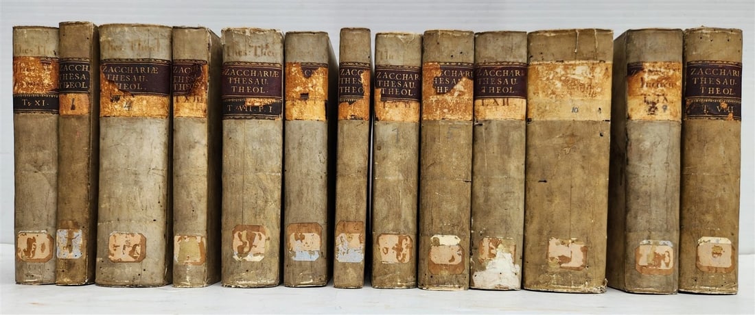 1762 THEOLOGICAL DICTIONARY 13 VELLUM BOUND VOLS antique THESAURUS THEOLOGICUS (1 of 10)