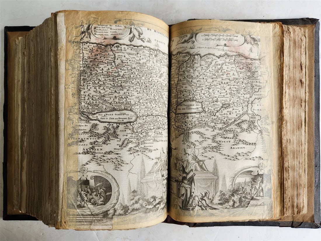 1687 BIBLE in DUTCH MASSIVE FOLIO antique ILLUSTRATED w/ 5 MAPS - 17