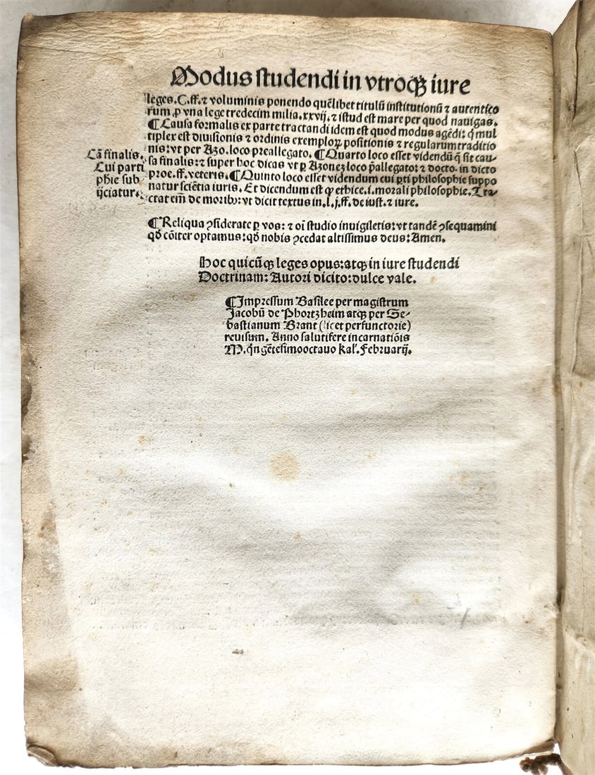 1508 POST-INCUNABULA LAW BOOK by SEBASTIAN BRANT antique VELLUM BOUND - 4