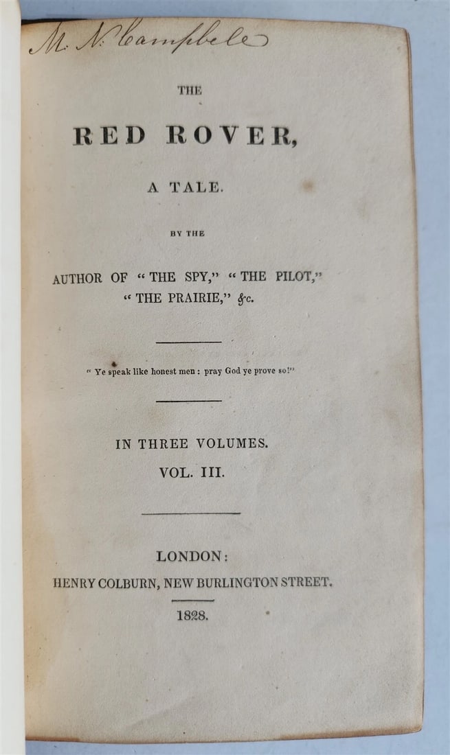 1828 JAMES FENIMORE COOPER ENGLISH EDITION THE RED ROVER A TALE antique 3 vols - 6