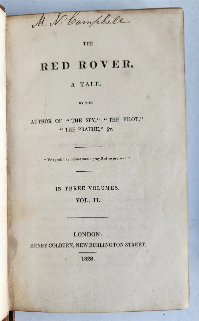 1828 JAMES FENIMORE COOPER ENGLISH EDITION THE RED ROVER A TALE antique 3 vols - 7
