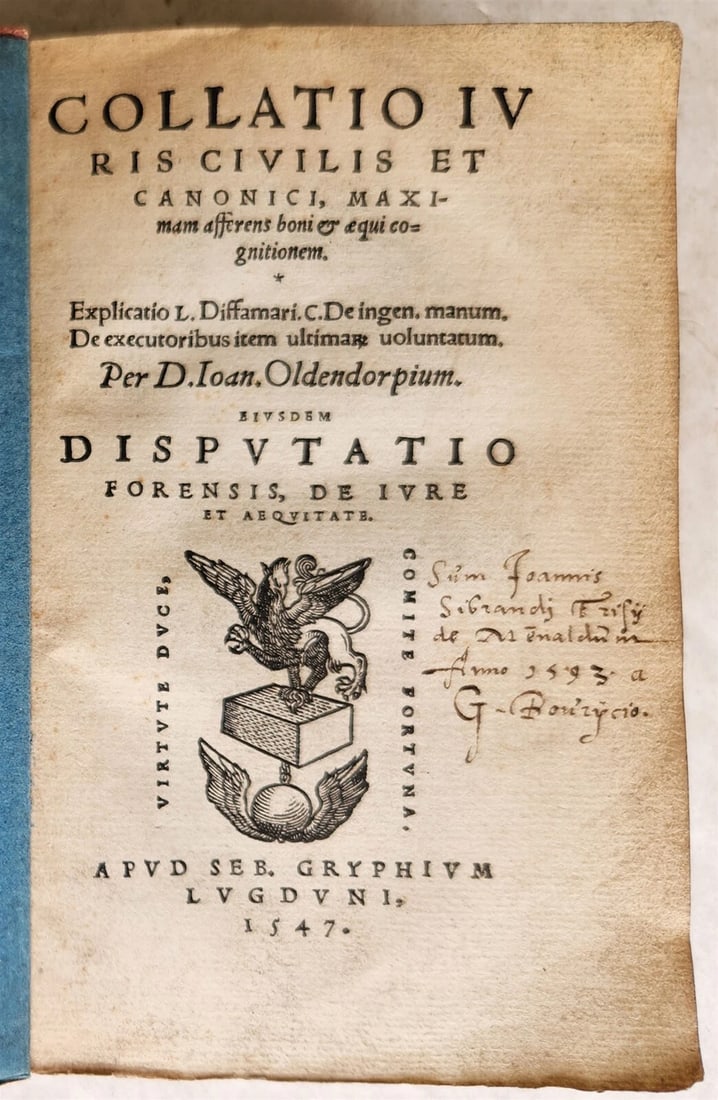 1547 LAW BOOK by D. Ioan. OLDENDORPIUM Collatio Iuris Civis et Canonici antique (1 of 11)
