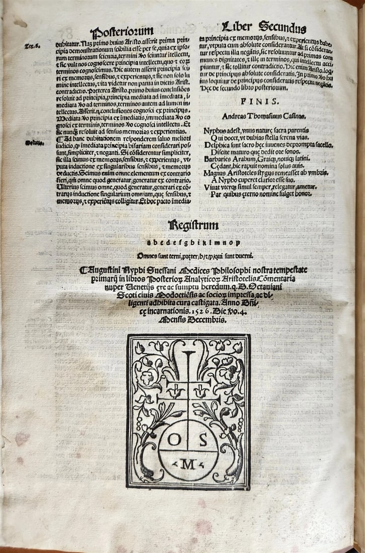 1526 POST-INCUNABULA ARISTOTLE & A.NIFO antique Posterior Analytics Commentary - 2