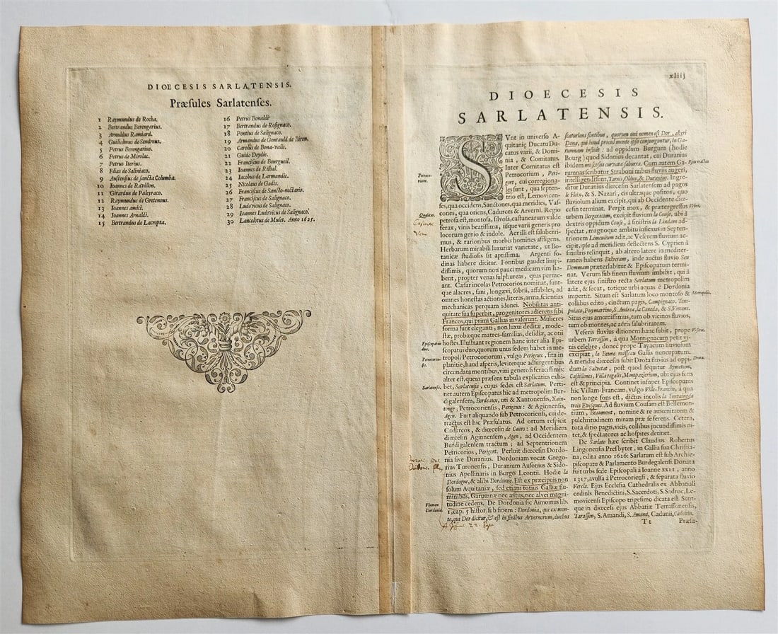 1640 MAP of FRANCE SARLAT by WILLEM BLAEU antique AUTHENTIC hand colored - 3