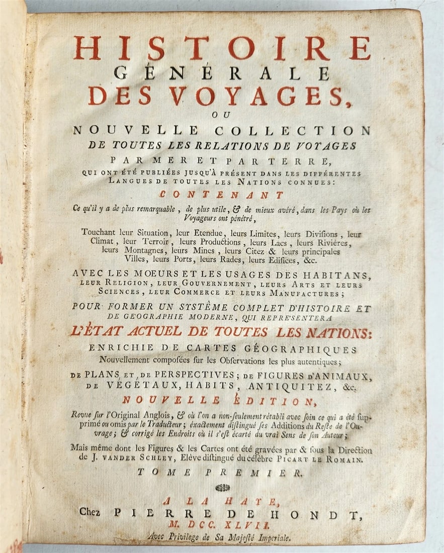 1747 HISTORY of VOYAGES by Prevost antique ILLUSTRATED JORNEY to EAST INDIES V.1: Title: 1747 HISTORY of VOYAGES by Prevost antique ILLUSTRATED JORNEY to EAST INDIES V.1 Description: Prevost, A.F. Histoire generale des voyages, ou nouvelle collection... Volume I A La Haye, Chez