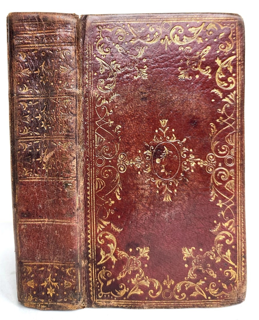 1753 BREVIARY in FRENCH & LATIN antique DECORATIVE MOROCCO BINDING (1 of 12)