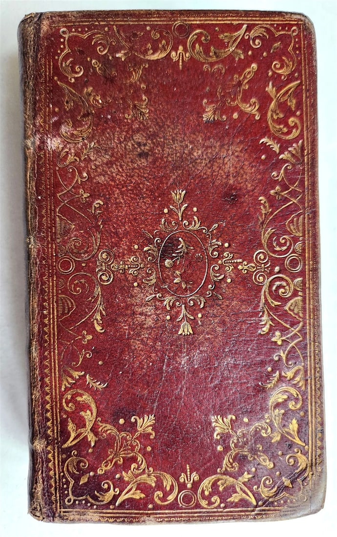 1753 BREVIARY in FRENCH & LATIN antique DECORATIVE MOROCCO BINDING - 4