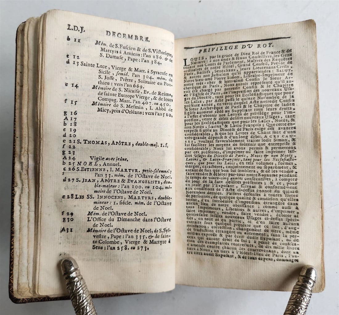 1753 BREVIARY in FRENCH & LATIN antique DECORATIVE MOROCCO BINDING - 6