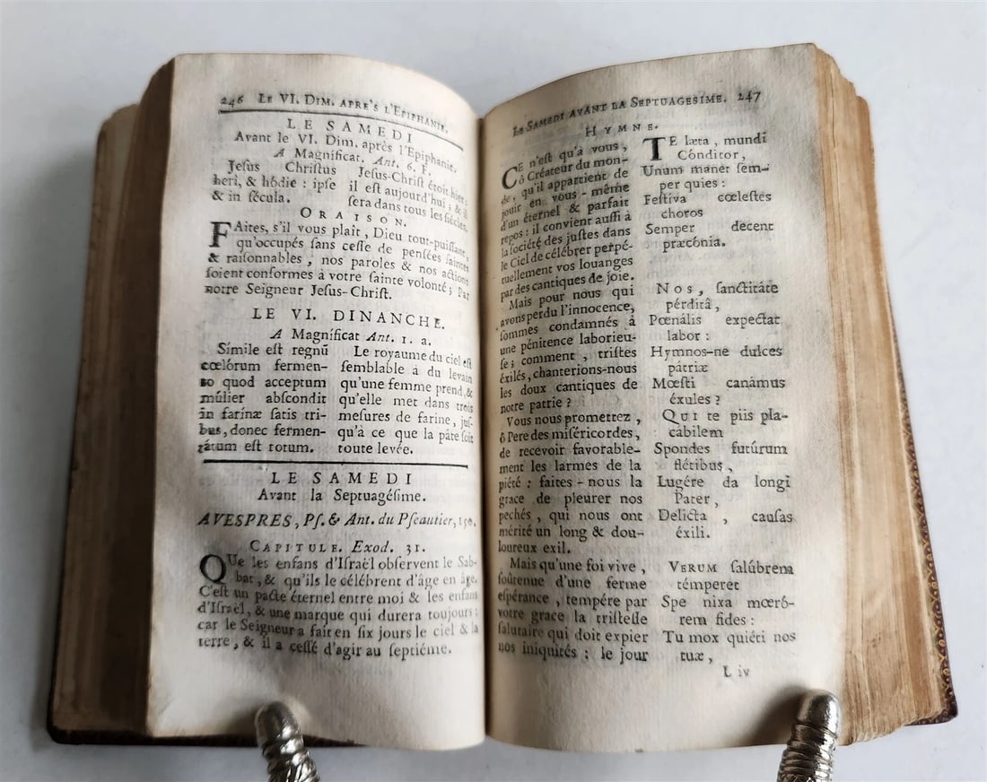 1753 BREVIARY in FRENCH & LATIN antique DECORATIVE MOROCCO BINDING - 8