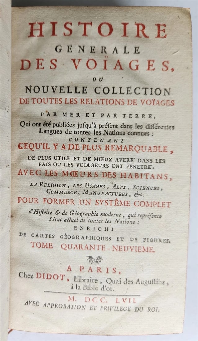 1752 HISTOIRE des VOYAGES antique Vol.49 SOUTH AMERICA & CANADA illustrated - 2