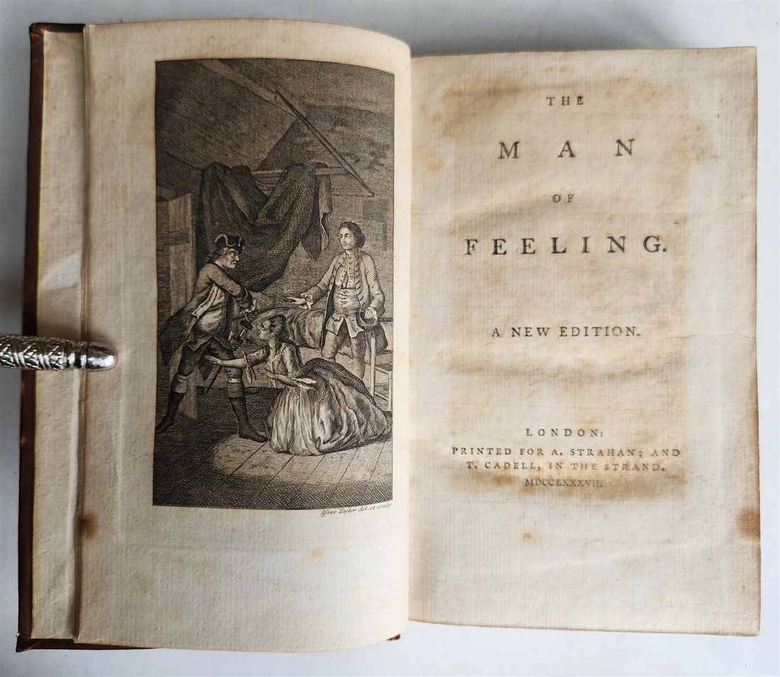 1787 MAN of FEELING antique by Mackenzie in ENGLISH: Title: 1787 MAN of FEELING antique by Mackenzie in ENGLISH Description: [Henry Mackenzie] The Man of Feeling London; 1787 Size 4 1/3 by 6 3/4" Original leather binding, spine decorated in gilt, with t