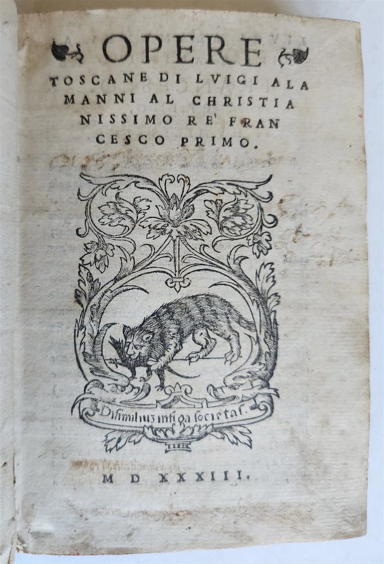 1533 POST-INCUNABULA OPERE TOSCANE DI LUIGI ALAMANNI antique VELLUM BOUND POETRY (1 of 8)