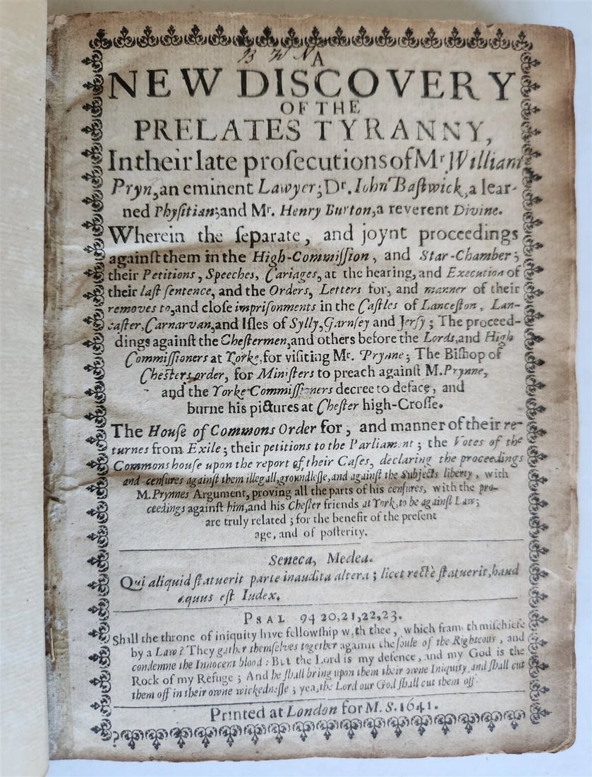1641 NEW DISCOVERY of PRELATES TYRANNY antique in ENGLISH (1 of 7)