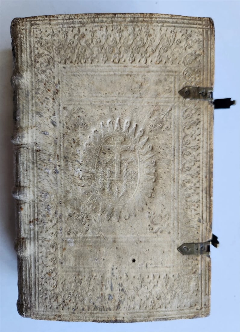 1610 BIBLE COMMENTARY by PETRUS AUREOLI antique BLIND STAMPED PIGSKIN w/ CLASPS - 5