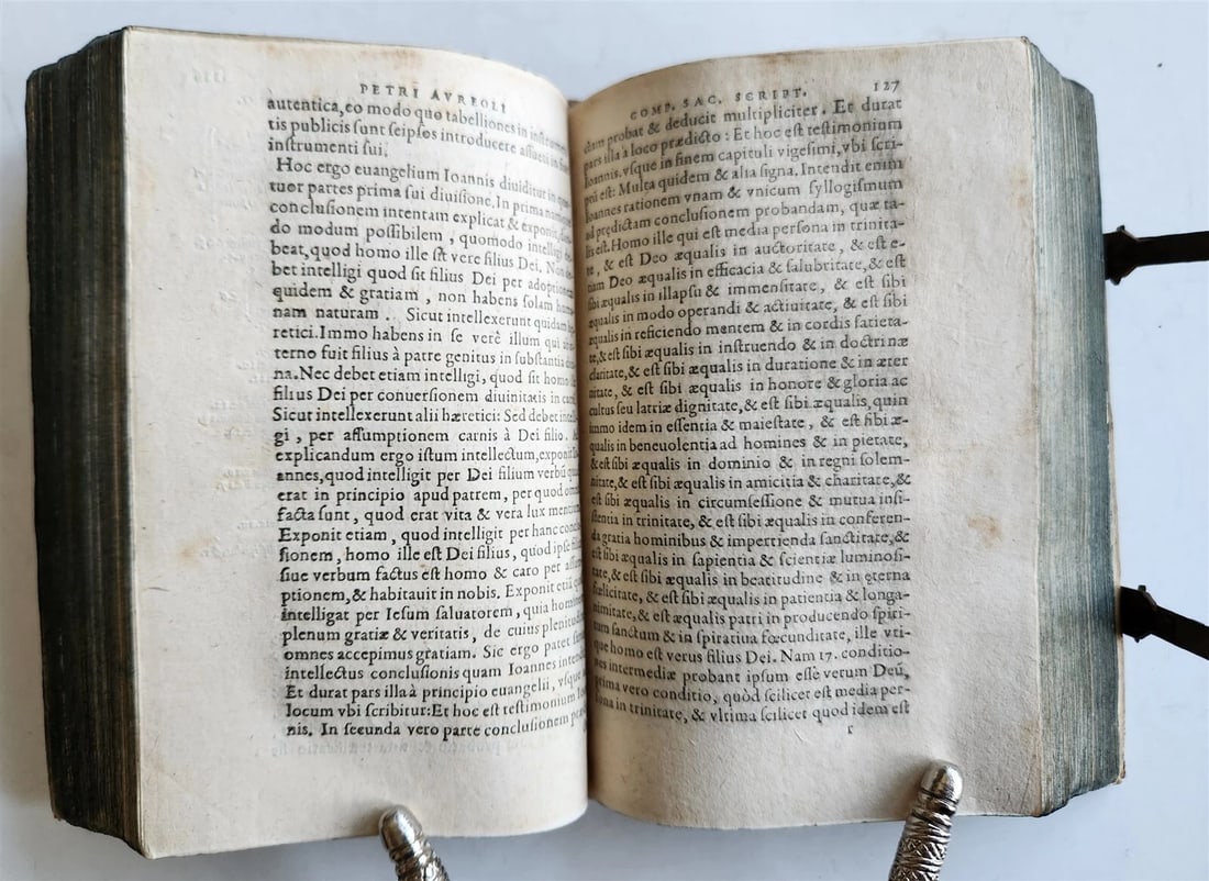 1610 BIBLE COMMENTARY by PETRUS AUREOLI antique BLIND STAMPED PIGSKIN w/ CLASPS - 8