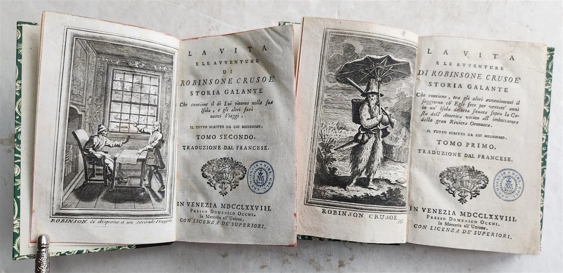 1778 ADVENTURES of ROBINSON CRUSOE by DANIEL DEFORE antique 2 VOLUMES (1 of 5)