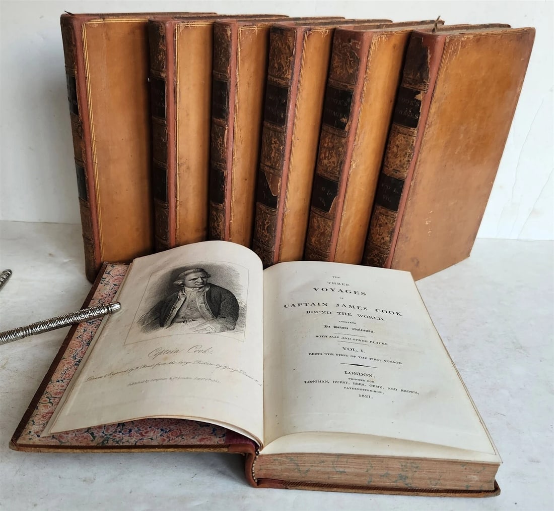 1821 3 VOYAGES of CAPTAIN COOK 7 vols ILLUSTRATED antique in ENGLISH: Title: 1821 3 VOYAGES of CAPTAIN COOK 7 vols ILLUSTRATED antique in ENGLISH Description: COOK, James THE THREE VOYAGES OF CAPTAIN JAMES COOK Round the World. Complete in Seven Volumes. With Map and Ot