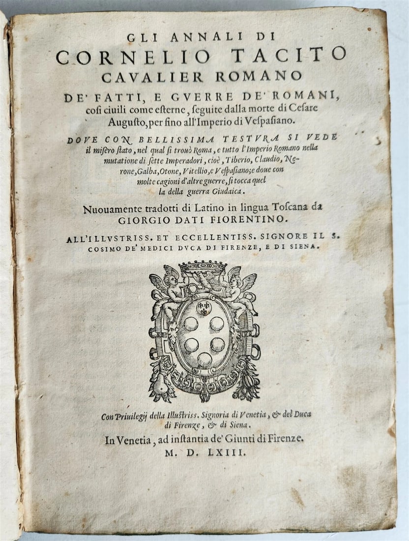 1563 TACITUS ROMAN HISTORY antique VELLUM Gli annali de fatti e guerre de Romani (1 of 7)