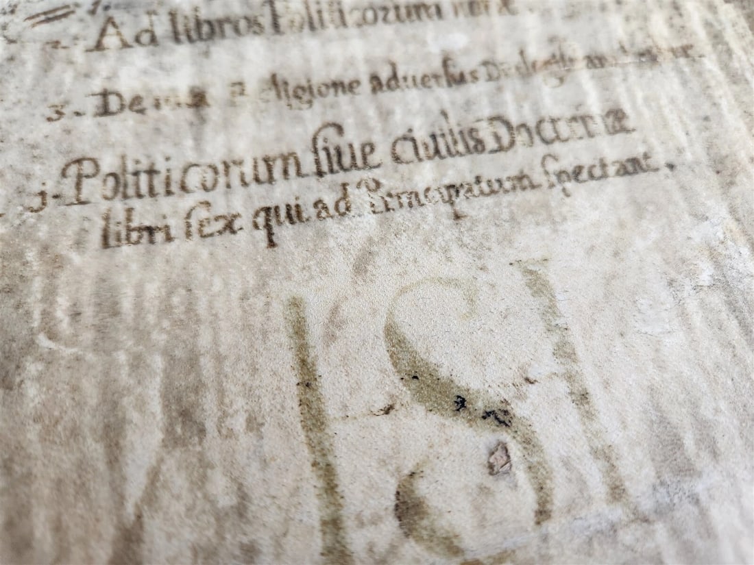 1623 ARISTOTLE antique POLITICORUM vellum bound w/ manuscript cover - 9