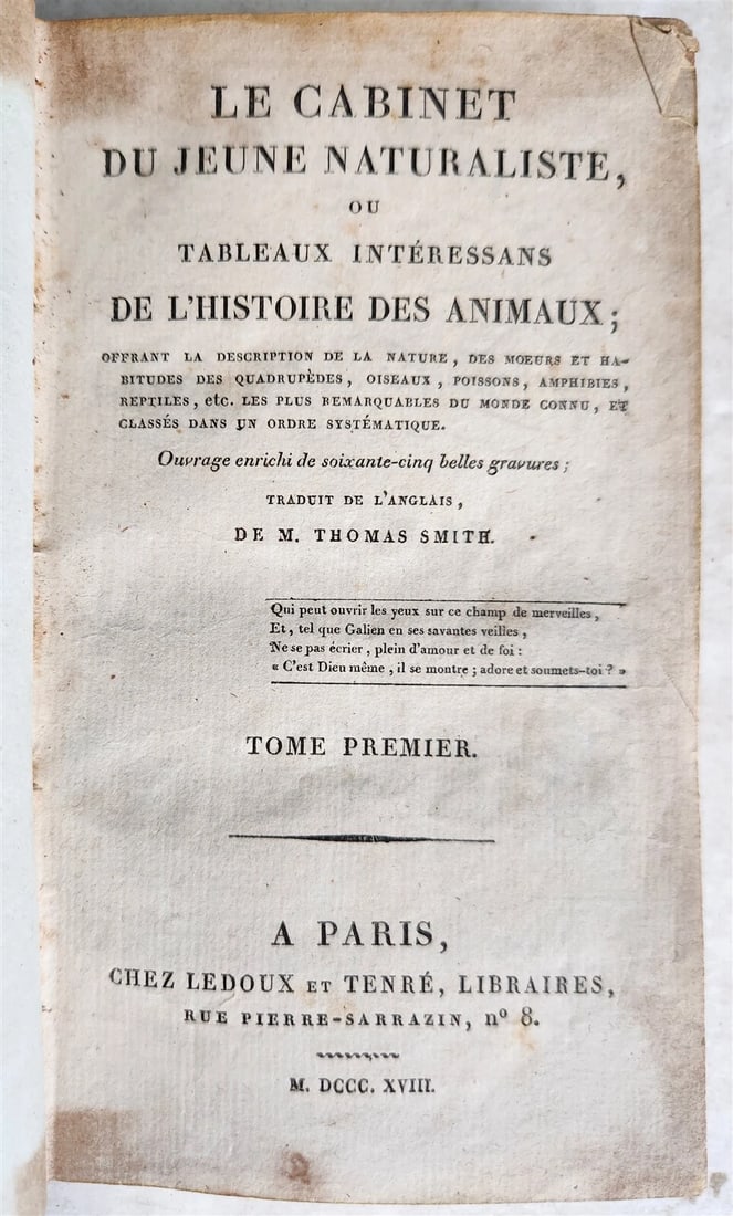 1818 HISTORY of ANIMALS ILLUSTRATED w/ 65 PLATES antique 6 VOLUMES - 3
