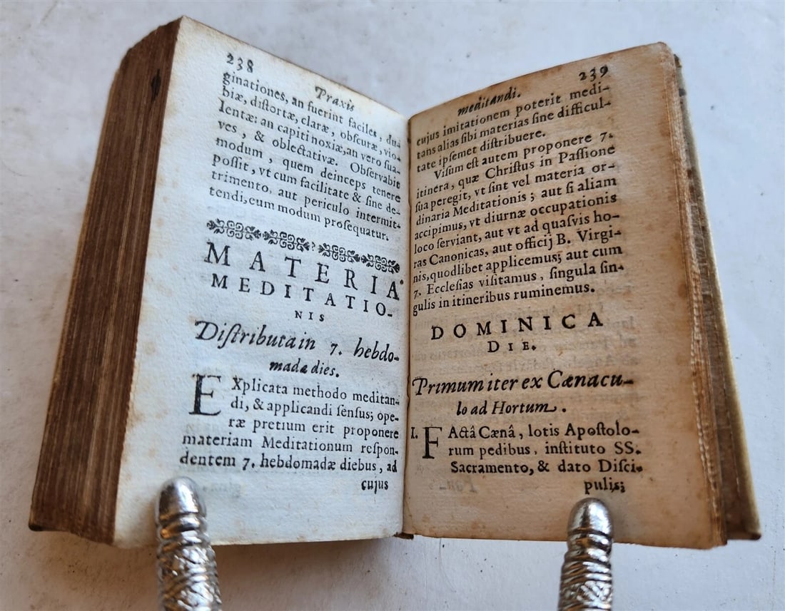 1633 AWESOME VELLUM BINDING antique PRAXIS MEDITANDI MYSTERIA Size 2.5 by 4" - 6