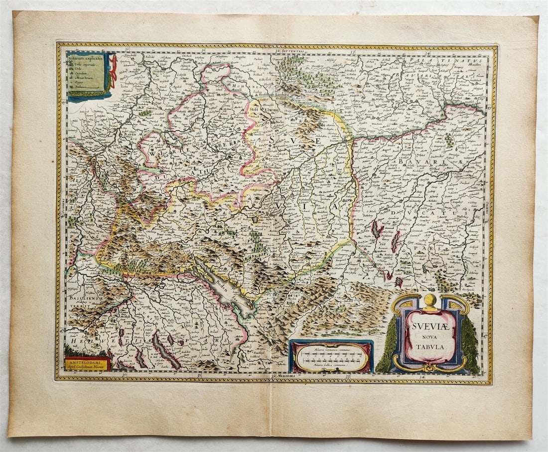 1640 MAP of GERMANY SWABIA by WILLEM BLAEU antique AUTHENTIC hand colored (1 of 3)