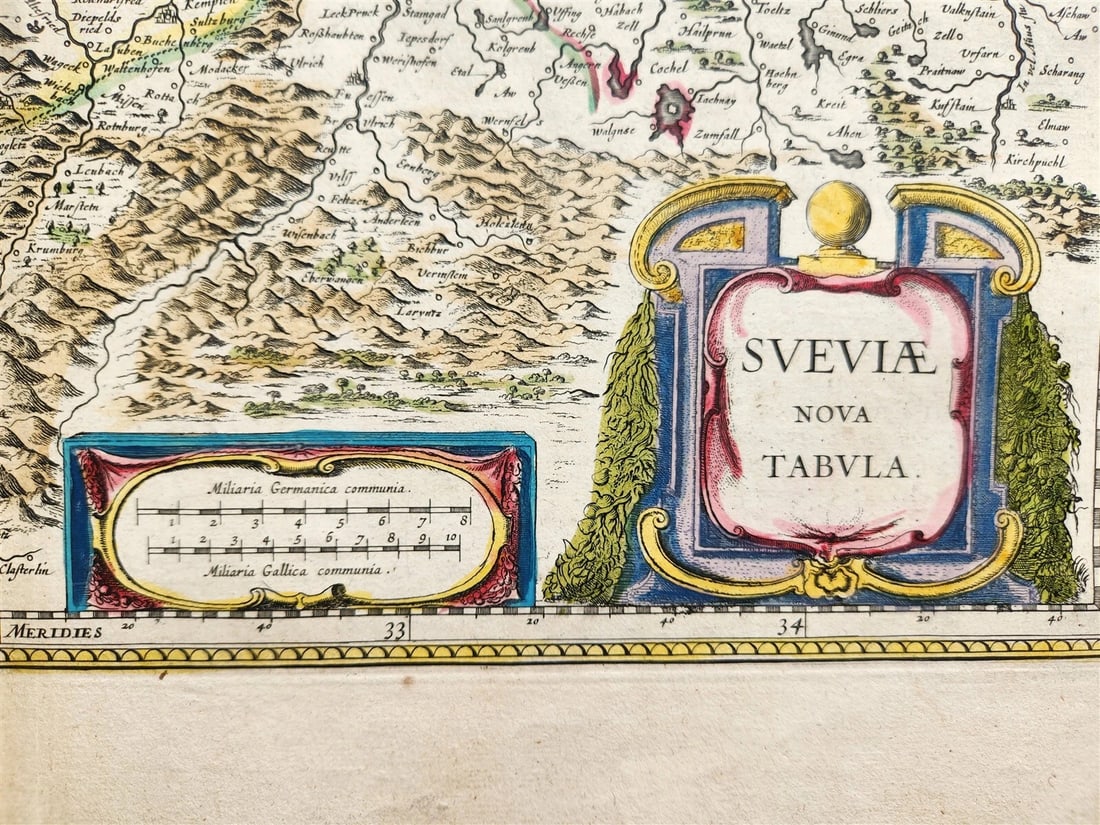 1640 MAP of GERMANY SWABIA by WILLEM BLAEU antique AUTHENTIC hand colored - 2