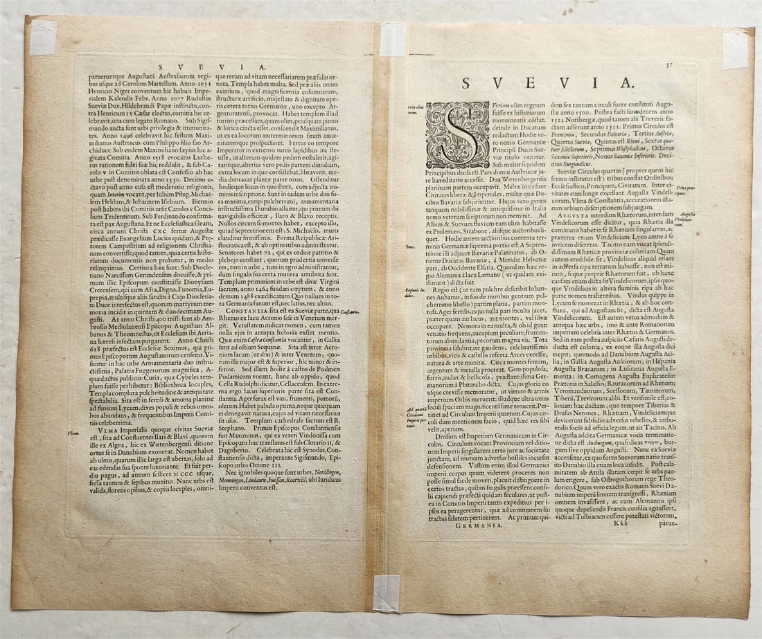 1640 MAP of GERMANY SWABIA by WILLEM BLAEU antique AUTHENTIC hand colored - 3