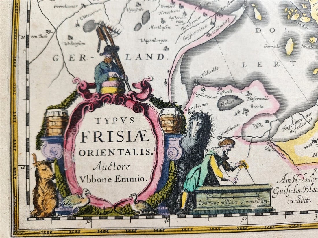 1640 MAP of GERMANY OSTFRIESLAND by WILLEM BLAEU antique AUTHENTIC hand colored - 2