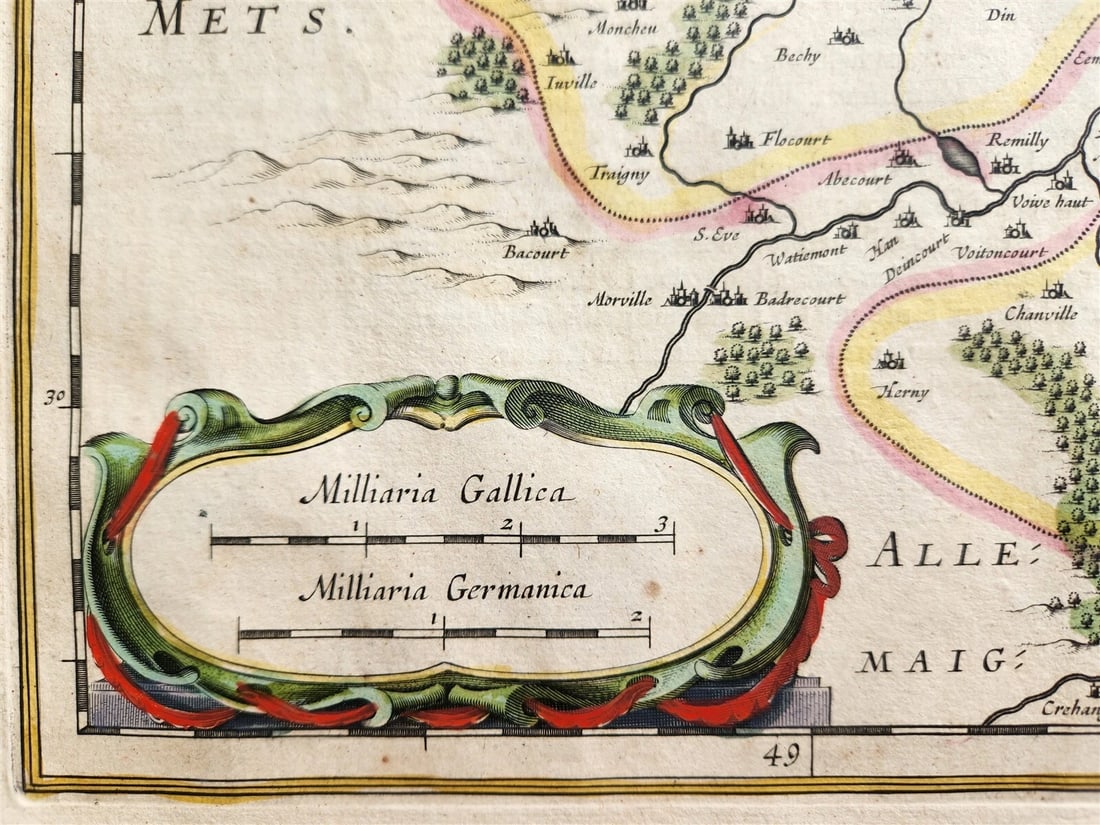 1640 MAP of FRANCE METZ LORRAINE by WILLEM BLAEU antique AUTHENTIC hand colored - 3