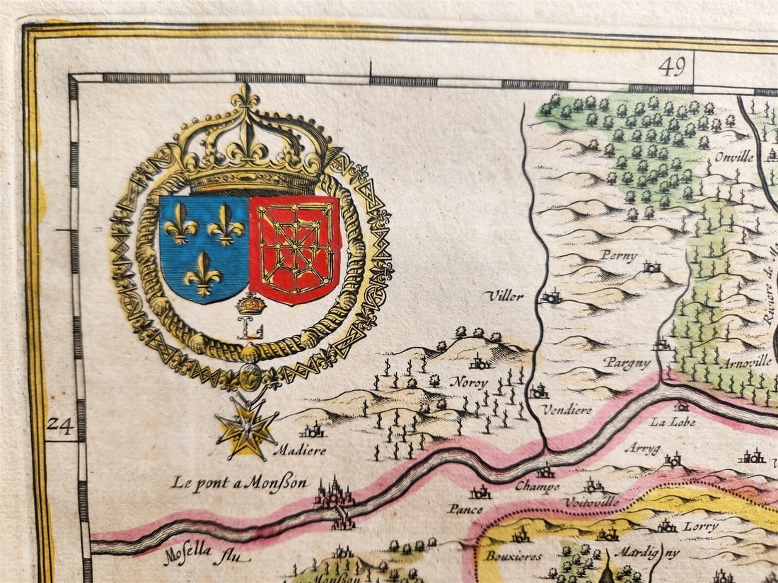 1640 MAP of FRANCE METZ LORRAINE by WILLEM BLAEU antique AUTHENTIC hand colored - 4