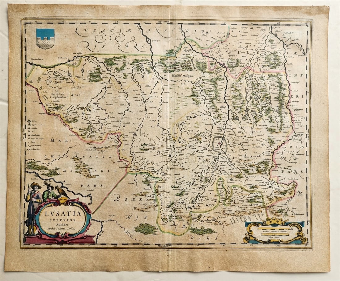 1640 MAP of GERMANY POLAND LUSATIA by WILLEM BLAEU antique AUTHENTIC handcolored - 2