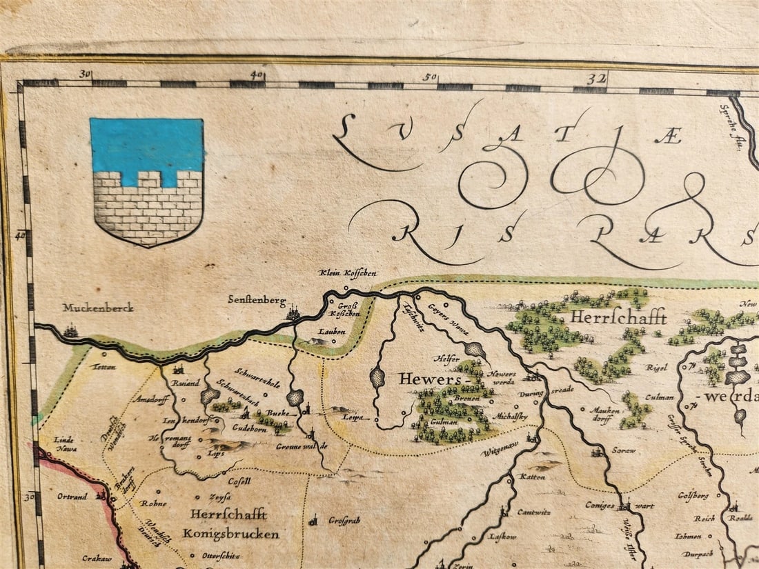 1640 MAP of GERMANY POLAND LUSATIA by WILLEM BLAEU antique AUTHENTIC handcolored - 4