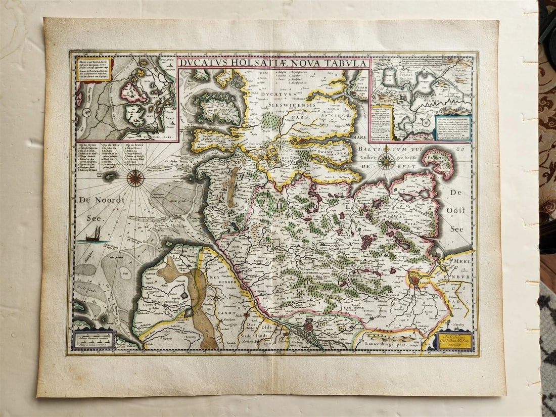 1640 MAP of GERMANY HOLSTEIN by WILLEM BLAEU antique AUTHENTIC hand colored (1 of 7)