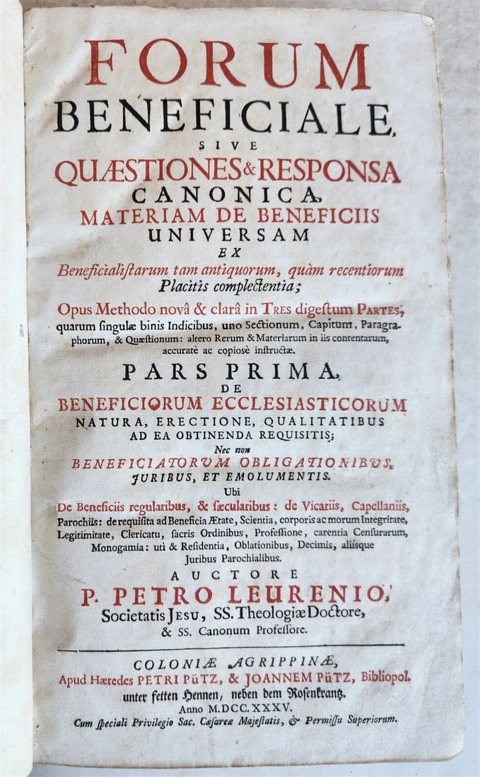 1735 CANON LAW BOOK Forum beneficiale sive quaestiones & responsa ANTIQUE (1 of 10)