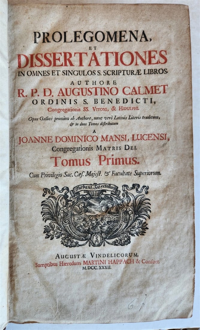 1732 PROLEGOMENA et DISSERTATIONES by AUGUSTINO CALMET antique FOLIO theology - 2