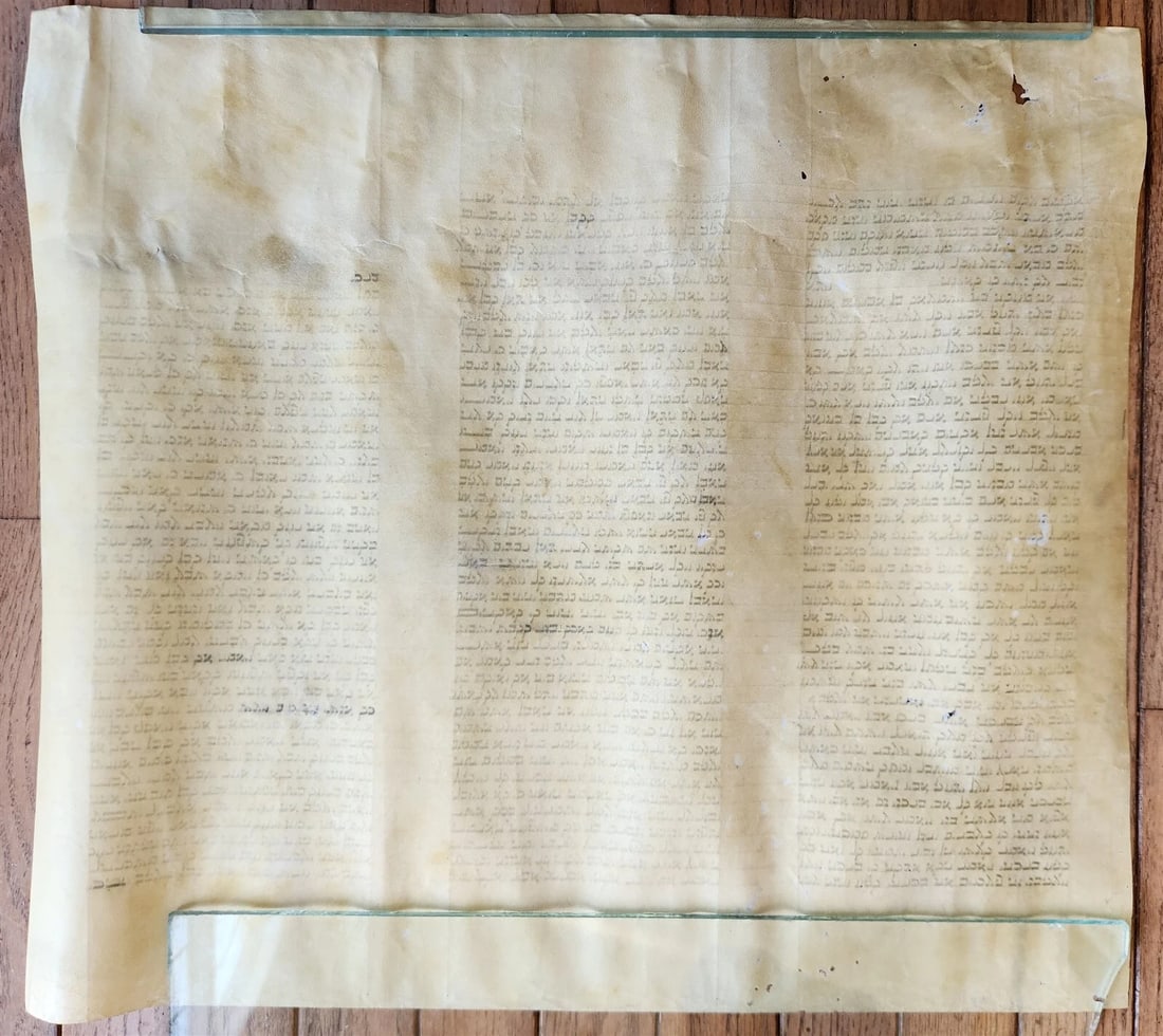 TORAH SCROLL FRAGMENT MANUSCRIPT on VELLUM antique BIBLE GENESIS 27:36 - 30:3 - 7